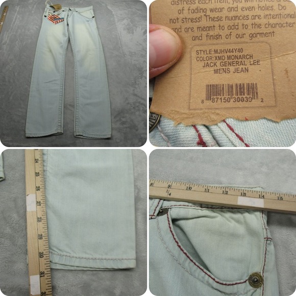 True Religion Jeans Mens 28x30 Light Wash Zip Fly Jack General Lee Straight NWD - Picture 1 of 16